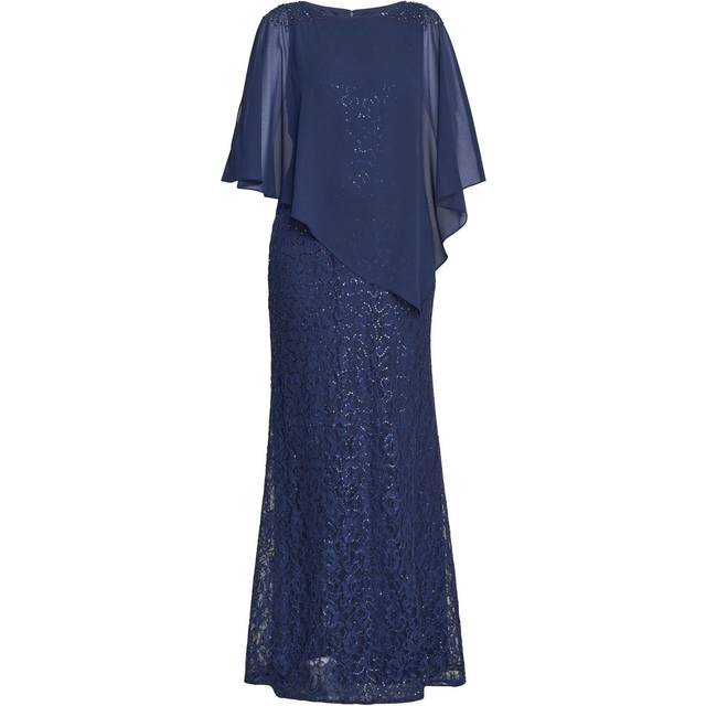 Gina Bacconi Ginger Sequin Lace Dress with Chiffon Cape, Spring Navy