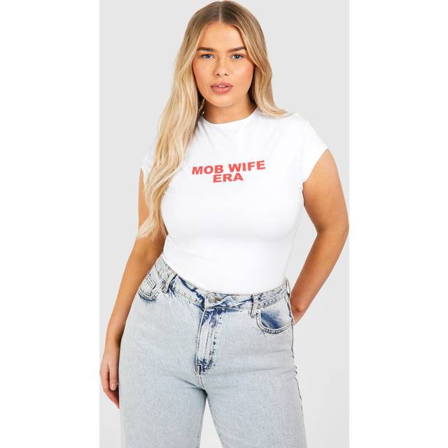 Womens Plus Mob Wife Baby Tee - White - 18, White