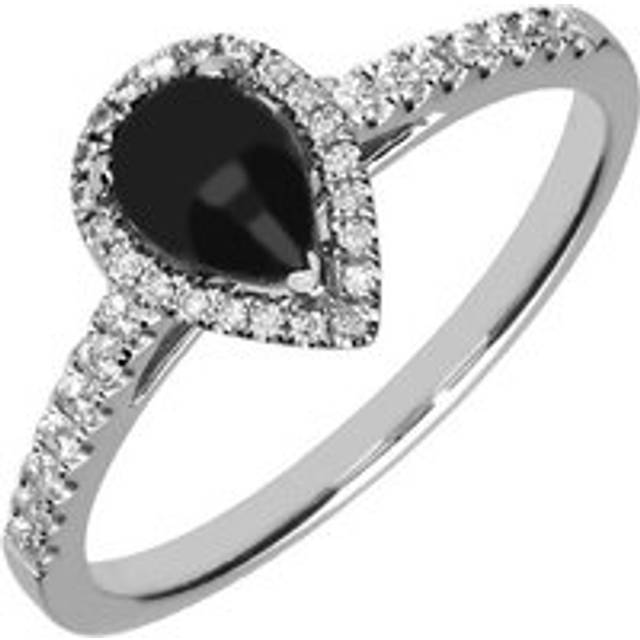 18ct White Gold Whitby Jet 0.25 Carat Diamond Pear Shoulder Ring - Option1 Value White Gold