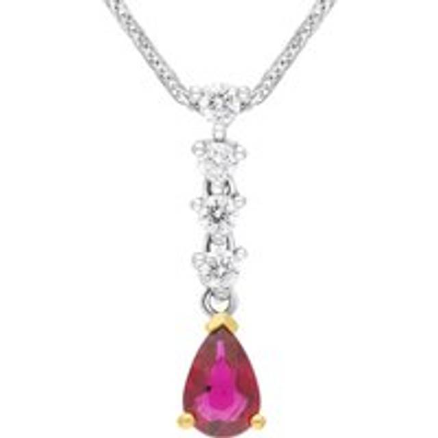 18ct White and Yellow Gold Ruby Diamond Drop Necklace