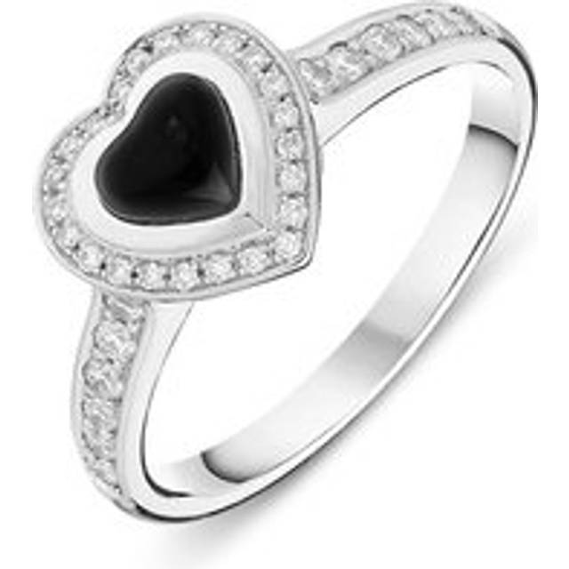 18ct White Gold Whitby Jet 0.24ct Diamond Shoulder Heart Ring D - M