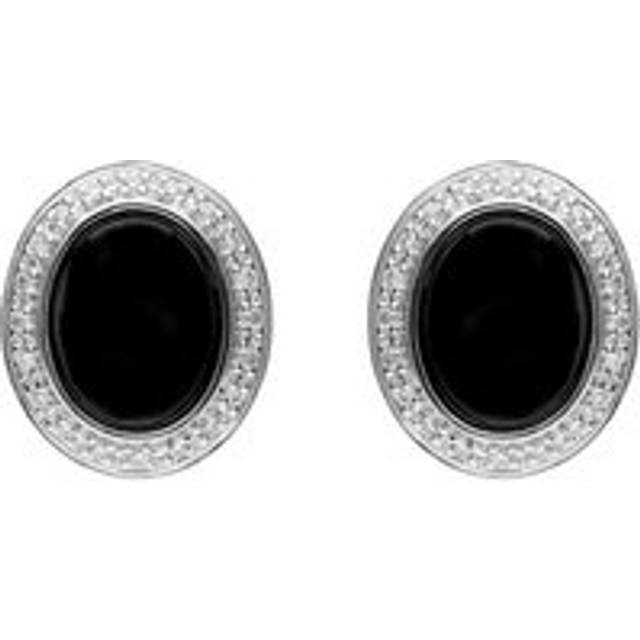 18ct White Gold Whitby Jet 0.15ct Diamond Oval Stud Earrings - White Gold