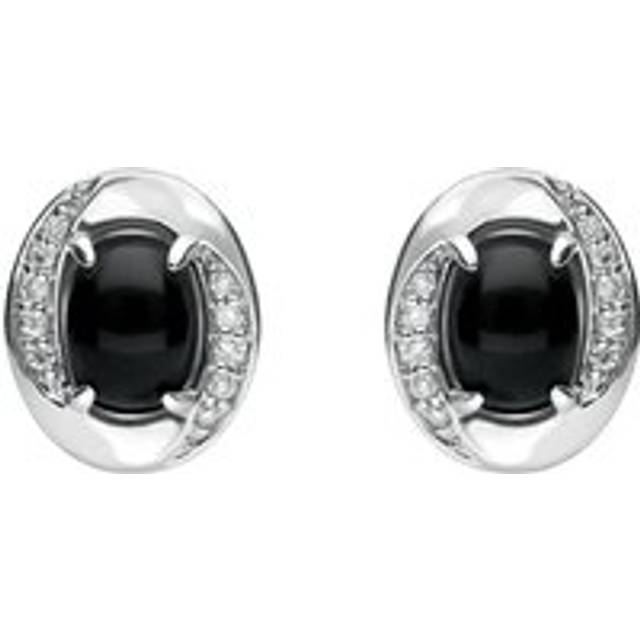 18ct White Gold Whitby Jet 0.11ct Diamond Oval Earrings D - White Gold