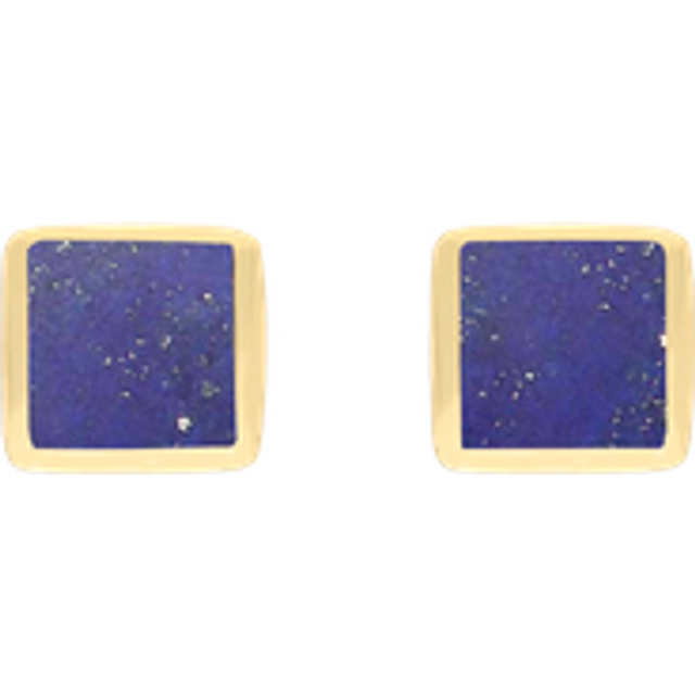 9ct Yellow Gold Sterling Silver Lapis Lazuli Stepping Stones Square Stud Earrings