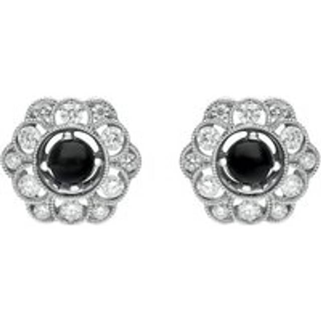 18ct White Gold Whitby Jet 0.62ct Diamond Flower Shape Stud Earrings