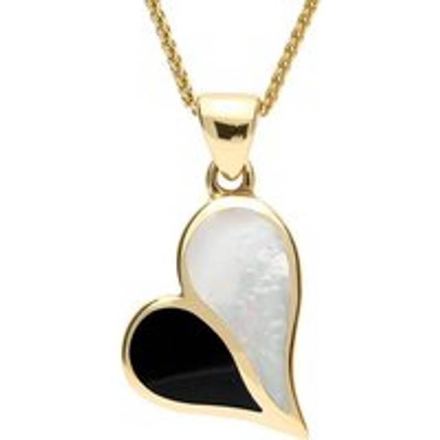9ct Yellow Gold Whitby Jet Mother Of Pearl Split Heart Necklace