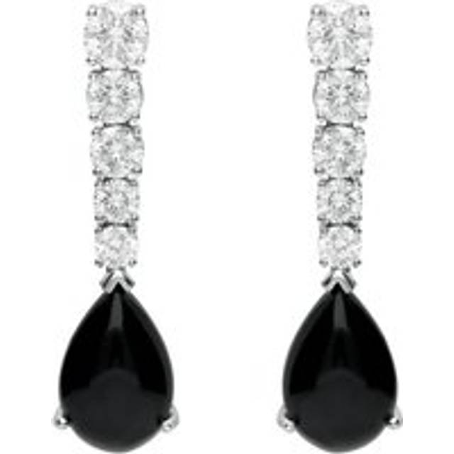 18ct White Gold Whitby Jet 2.29ct Diamond Tear Drop Earrings - White Gold