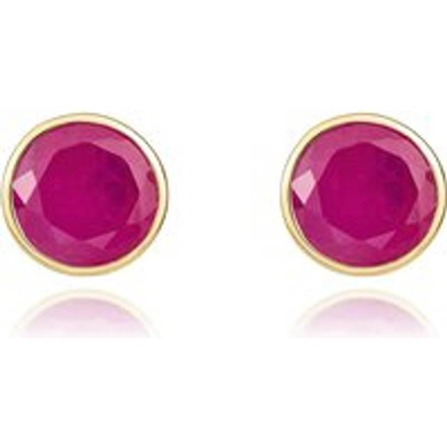 9ct Yellow Gold Ruby 5mm Round Rub Over Set Stud Earrings - Gold