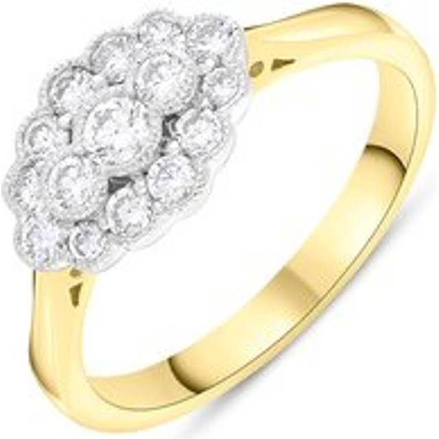 18ct Yellow Gold 0.50ct Diamond Millgrain Vintage Style Cluster Ring