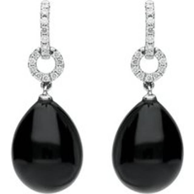 18ct White Gold Whitby Jet 0.22ct Diamond Round Drop Earrings - White Gold