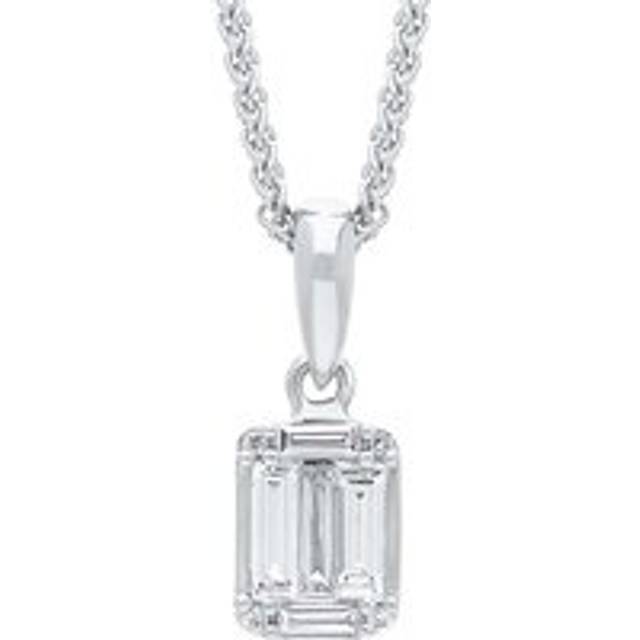 18ct White Gold 0.22ct Diamond Baguette Round Brilliant Cut Cluster Necklace - Gold