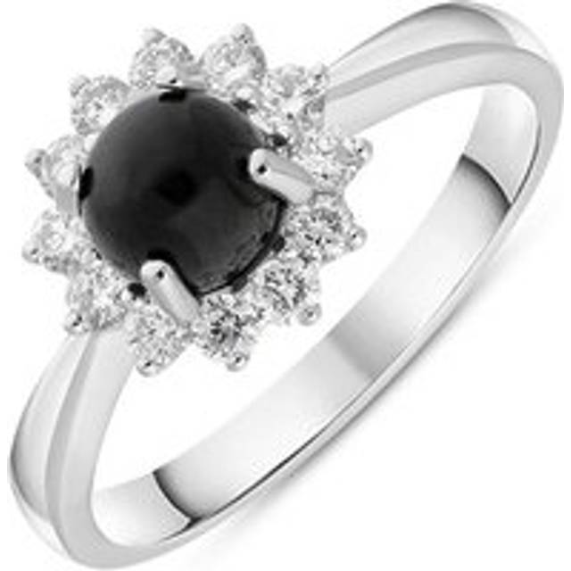 18ct White Gold Whitby Jet 0.40ct Diamond Round Flower Ring - X
