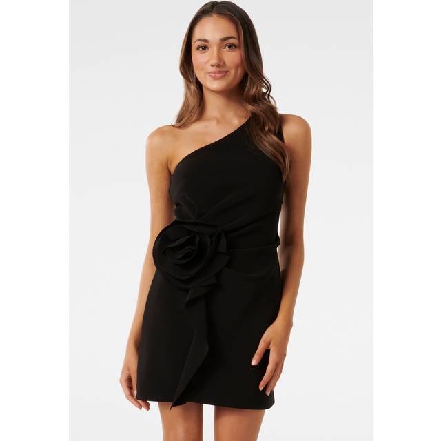 Forever New Women's Arabella Petite Rosette Mini Dress in Black, Size 12 Polyester/Elastane/Polyester