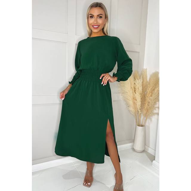 AX Paris Womens Teal Long Sleeve Shirred Detail Midi Dress - Size 10 UK