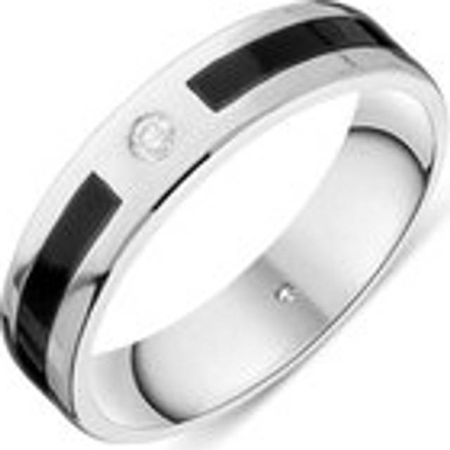 18ct White Gold Whitby Jet Diamond 5mm Patterned Wedding Band Ring - Color