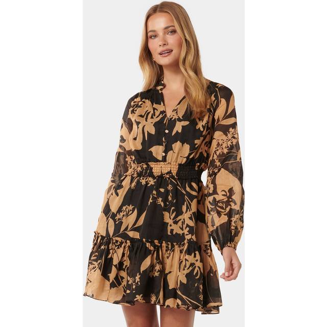Forever New Women's Aubrey Shirred-Waist Mini Dress in Hensley Floral, Size 10 Ramie/Viscose