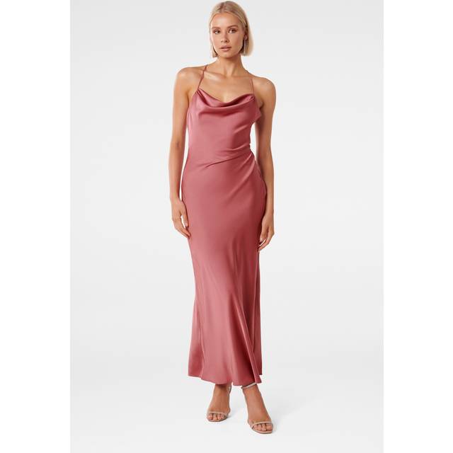 Forever New Women's Ruby Petite Tie-Back Satin Maxi Dress in Saturated Rose, Size 10 Polyester/Viscose/Polyester