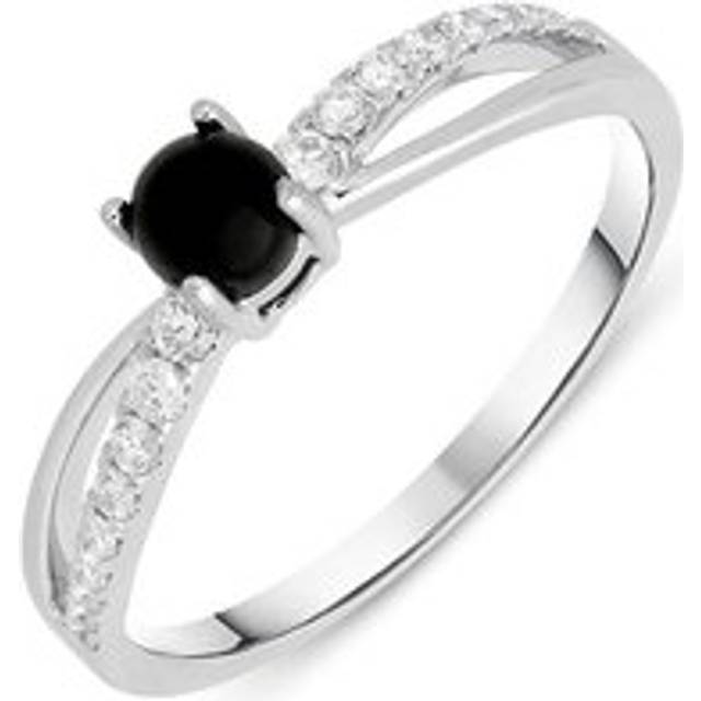 18ct White Gold Whitby Jet 0.16ct Diamond Split Shoulder Ring