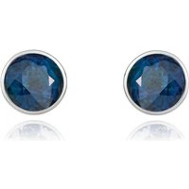 9ct White Gold Sapphire 5mm Round Rub Over Set Stud Earrings