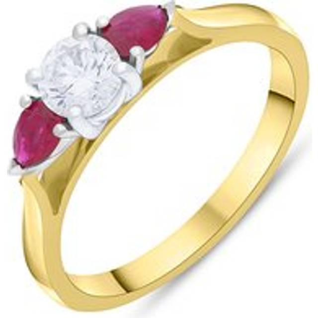 18ct Yellow Gold Ruby Diamond Three Stone Ring - Yellow Gold