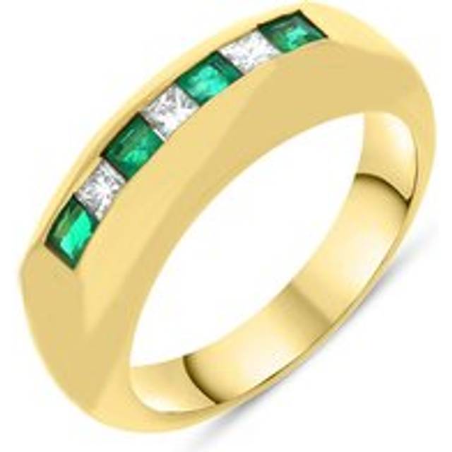 18ct Yellow Gold Emerald Diamond Princess Cut Half Eternity Ring D - K