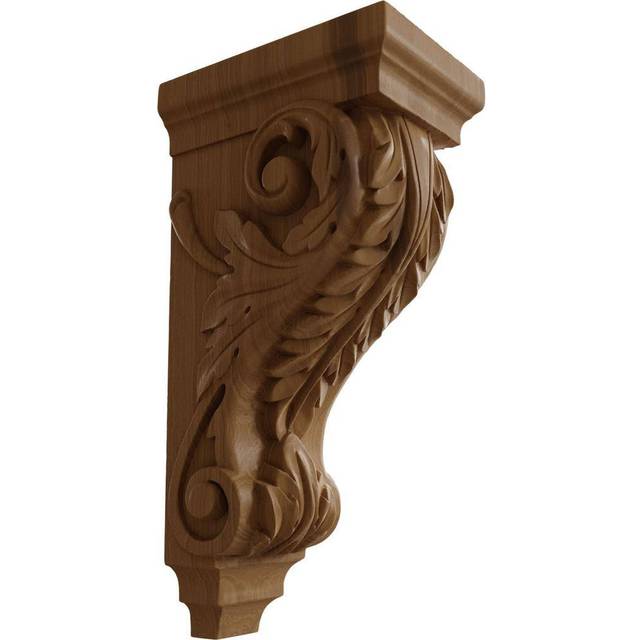 "Ekena Millwork CORW05X07X14ACCH Large Acanthus Wood Corbels  5""""""""W x 7""""""""D x 14""""""""H  Cherry"