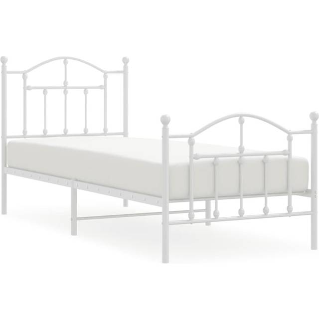 vidaXL Metal Bed Frame without Mattress with Footboard White 90x200cm