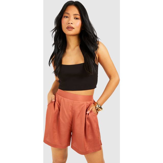 Womens Petite Linen Look Tailored Short - Orange - 6