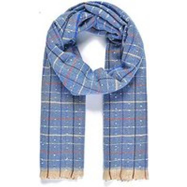 Intrigue Mens Light Blue Check Self Fringing Winter Scarf - Grey