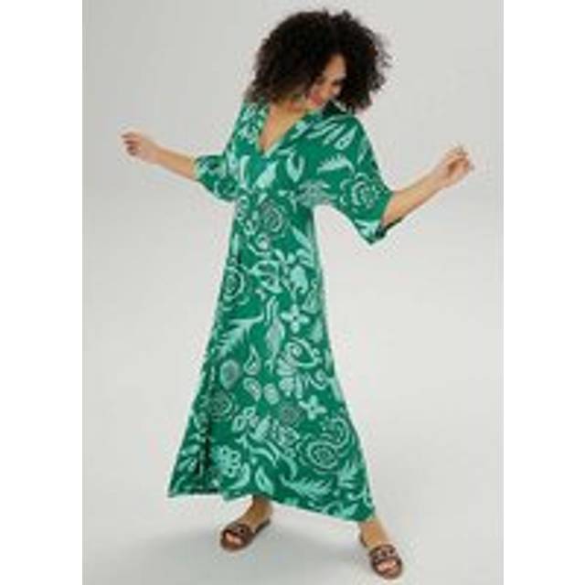 Aniston Print Three Quarter Length Sleeve Maxi Dress - Green Print