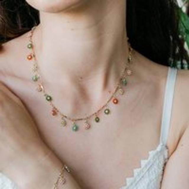 The Colourful Aura Colourful Rainbow Flower Indie Boho Daisy Charms Dangle Choker Summer Necklace In Gold - 14 inches