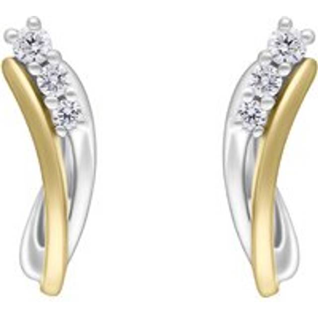 9ct Yellow White Gold Diamond 14x10mm Twisted Horseshoe Hoop Earrings - Gold