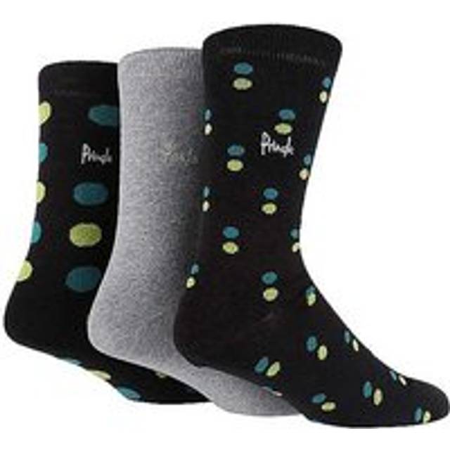 Pringle Men's 3 Pack Jacquard Black With Green/Lime Spots Socks