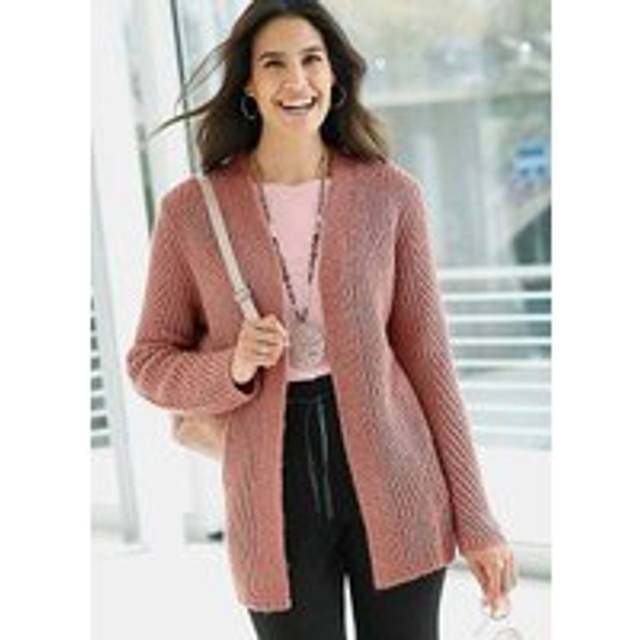 Mottled Edge-To-Edge Cable Knit Long Sleeve Cardigan - Rosewood