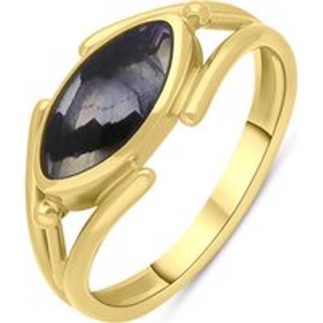 9ct Yellow Gold Blue John Marquise Open Shank Ring - Silver