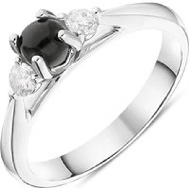 18ct White Gold Whitby Jet 0.19ct Diamond Centre Stone Ring