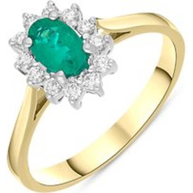 18ct Yellow Gold 0.34ct Emerald Diamond Oval Cluster Halo Ring - Yellow Gold