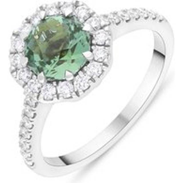 18ct White Gold Green Tourmaline Diamond Shoulder Set Octagon Cluster Ring