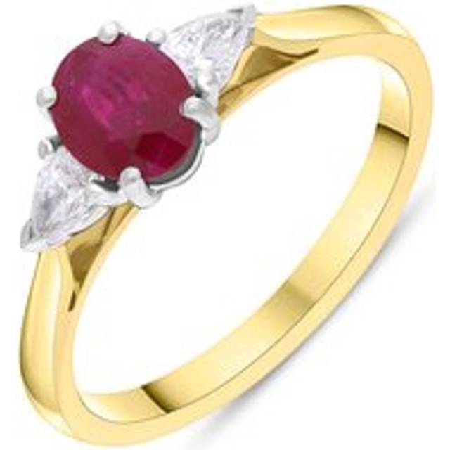 18ct Yellow Gold Ruby Diamond Oval Cut Three Stone Ring