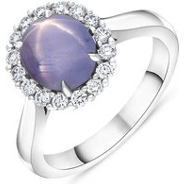 18ct White Gold Star Sapphire Diamond Oval Cluster Ring D