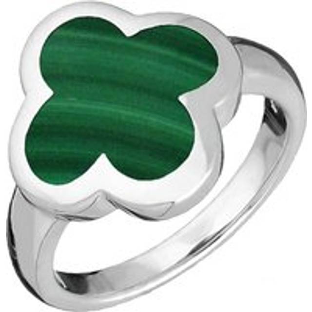 9ct White Gold Malachite Bloom Four Leaf Clover Ring