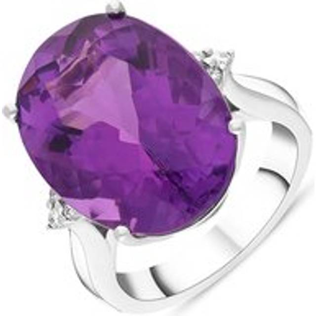 18ct White Gold Amethyst Diamond Statement Ring - White Gold