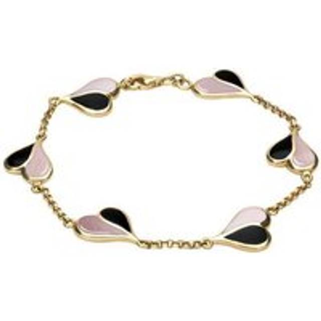 9ct Yellow Gold Whitby Jet Pink Mother of Pearl Split Heart Bracelet
