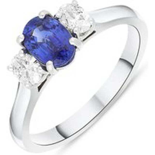18ct White Gold Sapphire Diamond Oval Cut Three Stone Ring