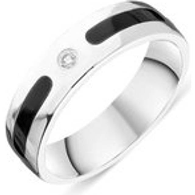 18ct White Gold Whitby Jet Diamond 6mm Patterned Wedding Band Ring - Gold