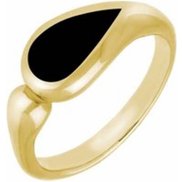 9ct Yellow Gold Whitby Jet Toscana Offset Teardrop Ring - Yellow Gold