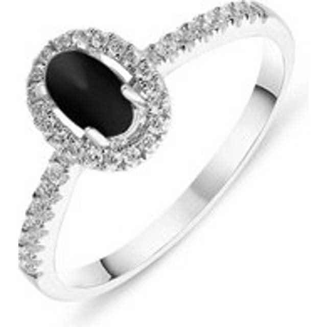 18ct White Gold Whitby Jet 0.24 Carat Diamond Shoulder Ring - Option1 Value White Gold