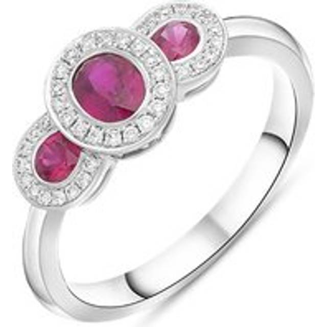 18ct White Gold Ruby Diamond Pave Triple Cluster Ring - White Gold