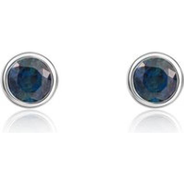 9ct White Gold Sapphire 3mm Round Rub Over Set Stud Earrings