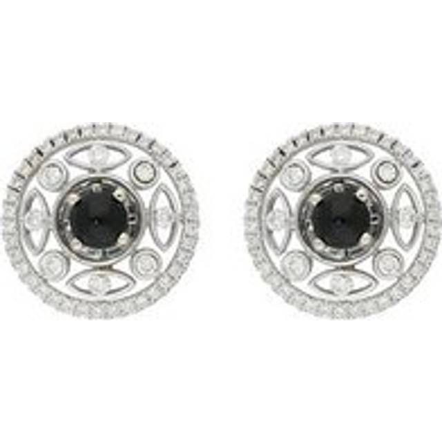 18ct White Gold Whitby Jet 0.62ct Diamond Round Art Deco Earrings